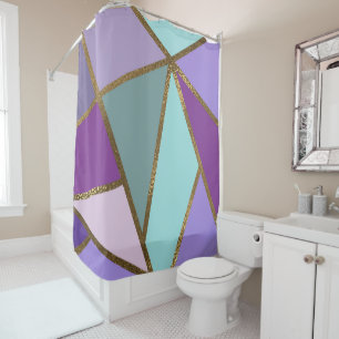 Lila Rosa Teal Türkis und Bronze Gold Geometrisch Duschvorhang
