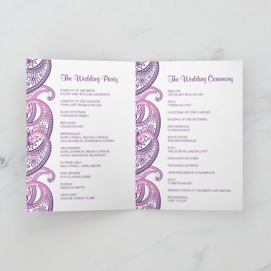 Lila & rosa Traditionelle Paisley Wedding Programm (Innenseite)