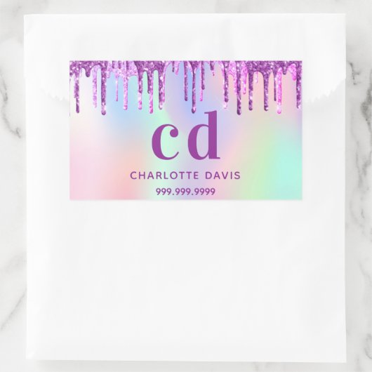 Lila-rosa Tropfen holografisch Rechteckiger Aufkleber (Tasche)