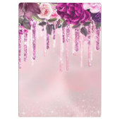 Lila rosa tropfende Glitzer, Monogramm Klemmbrett (Rückseite)