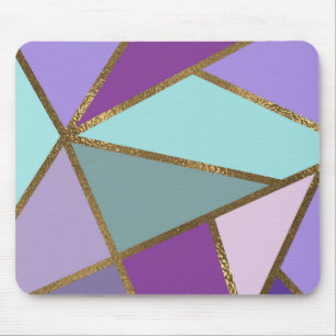 Lila Rosa Türkis Türkis & Bronze Gold Geometrisch Mousepad