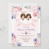 Lila & rosa TWIN Girl 1. Kommune Einladung (Vorderseite)