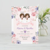 Lila & rosa TWIN Girl 1. Kommune Einladung (Stehend Vorderseite)