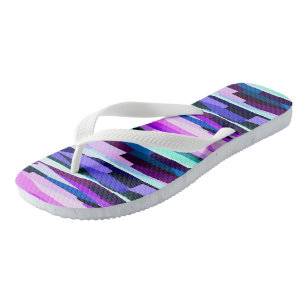 Lila, rosa und blaue Abstrakte Streifen Badesandalen