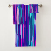 Lila, rosa und blaue Abstrakte Streifen Badhandtuch Set (Insitu)