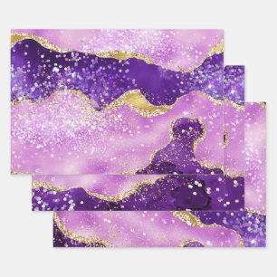 Lila & Rosa und falscher Goldglitter Geschenkpapier Set