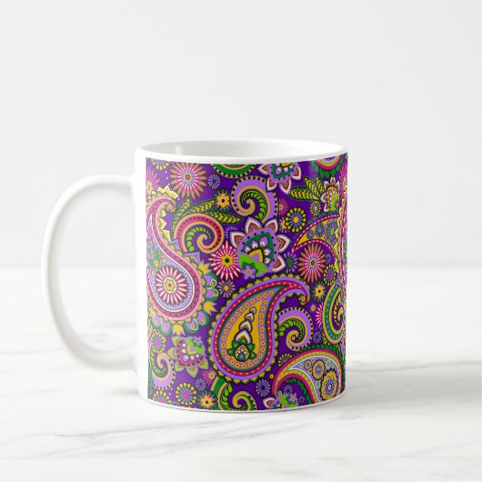 Lila, rosa und grüne Paisley Kaffeetasse (Links)