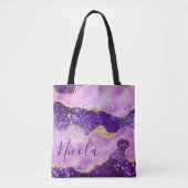Lila & rosa und Imitate Gold Glitzer Agate Tasche (Vorderseite)