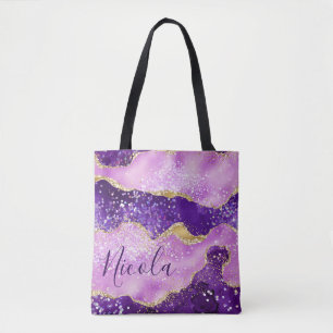 Lila & rosa und Imitate Gold Glitzer Agate Tasche