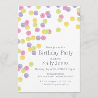 Lila, rosa und liengrüne Konfetti laden ein Einladung