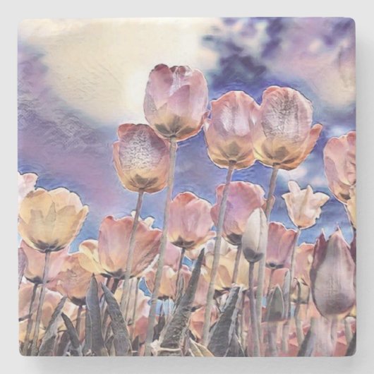 Lila, rosa und orange Tulpen Steinuntersetzer (Vorderseite)