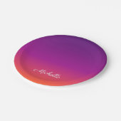 Lila, rosa und orangefarbene Farbvarianten Pappteller (Schrägansicht)