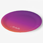 Lila, rosa und orangefarbene Farbvarianten Pappteller (Schrägansicht)