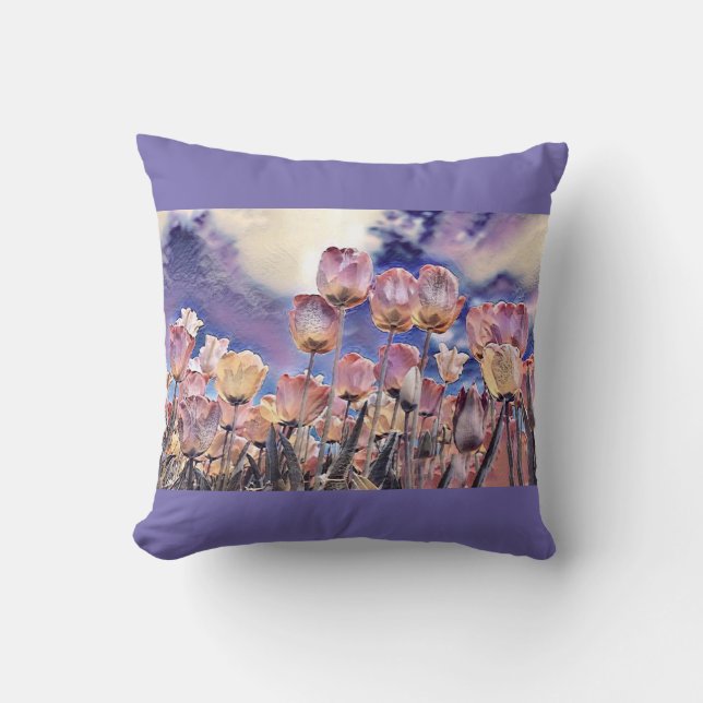 Lila, rosa und orangefarbene Tulpen Kissen (Vorderseite)