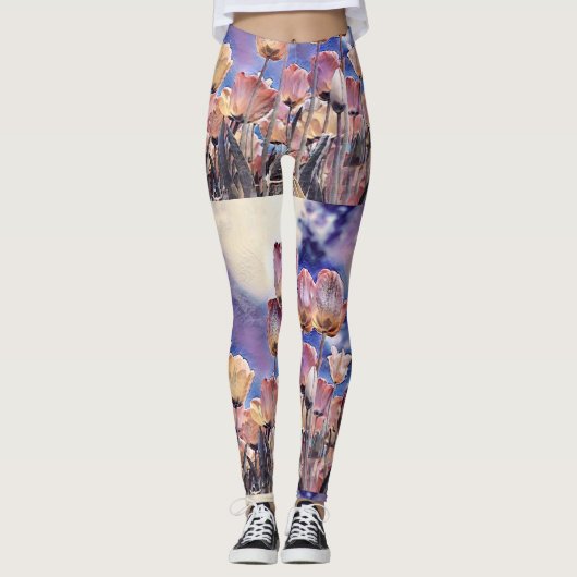Lila, rosa und orangefarbene Tulpen Leggings (Vorderseite)