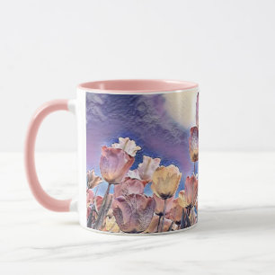 Lila, rosa und orangefarbene Tulpen Zwei-Tone-Kaff Tasse