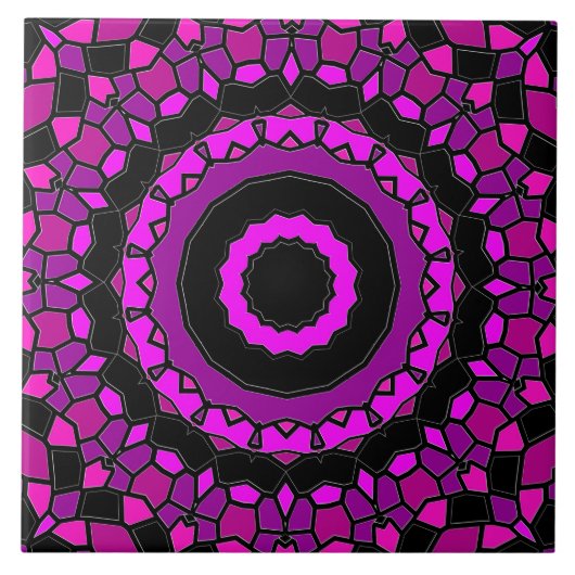 Lila Rosa- und Schwarzkaleidoskopmuster Fliese (Vorderseite)