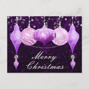 Lila, Rosa und Silberne Weihnachtsbaumkugeln Feiertagspostkarte