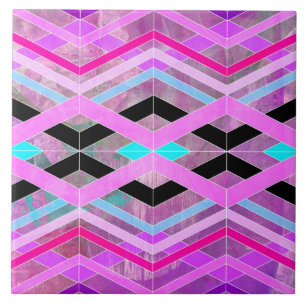 Lila Rosa und Türkis Geometrische Kreuzende Streif Fliese