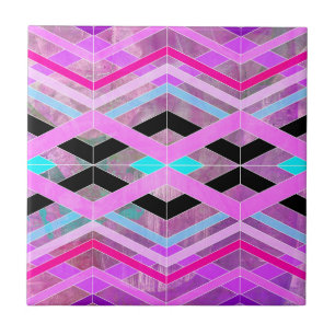 Lila Rosa und Türkis Geometrische Kreuzende Streif Fliese