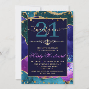 Lila, Rosa und Türkis Gold Glitter Achat Geburtsta Einladung