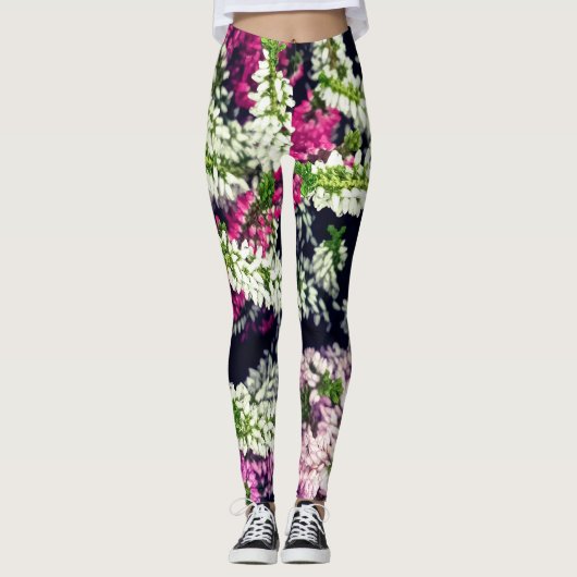 Lila, rosa und weiße Blume Leggings (Vorderseite)