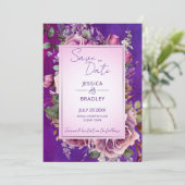 Lila rosa Vintage Rose Save The Date (Stehend Vorderseite)