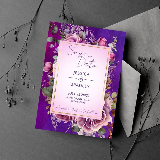 Lila rosa Vintage Rose Save The Date
