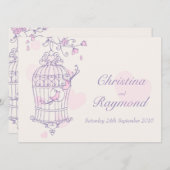 Lila Rosa Vögel im offenen Käfig Einladung (Vorne/Hinten)