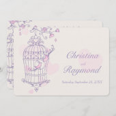 Lila Rosa Vögel öffnen Käfig Hochzeitseinladung Einladung (Vorne/Hinten)