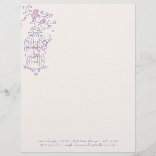 Lila rosa Vogelkäfig Briefkopf (Vorderseite)