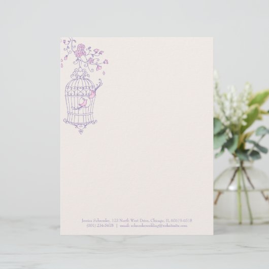 Lila rosa Vogelkäfig Briefkopf (Stehend Vorderseite)