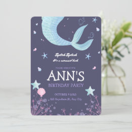 Lila rosa Wasserfarbe Meerjungfrau Kindergeburtsta Einladung
