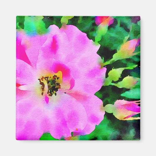 Lila rosa Wasserfarbe Sommerfarbe Rose Magnet (Vorne)