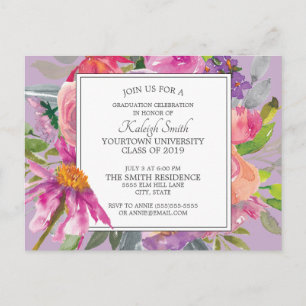 Lila Rosa Wasserfarben Blumen Abschlussparty Postkarte