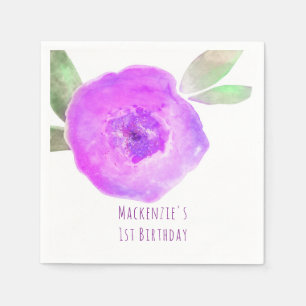 Lila Rosa Wasserfarben-Blumen-Geburtstagsfeier Serviette