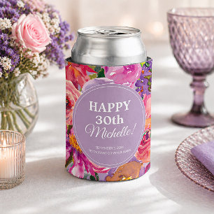 Lila Rosa Wasserfarben-Wildblumen 30. Geburtstag Dosenkühler