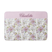 Lila Rosa Wasserfarben-Wildblumen-Monogramm Badematte (Vorderseite)