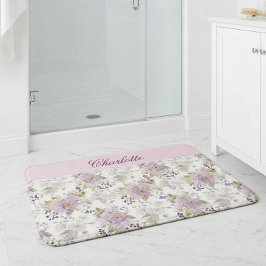 Lila Rosa Wasserfarben-Wildblumen-Monogramm Badematte
