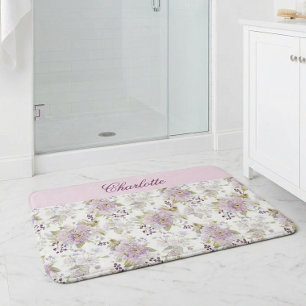 Lila Rosa Wasserfarben-Wildblumen-Monogramm Badematte