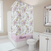 Lila Rosa Wasserfarben-Wildblumen-Monogramm Duschvorhang (Beispiel)