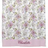 Lila Rosa Wasserfarben-Wildblumen-Monogramm Duschvorhang (Vorderseite)