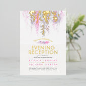 Lila rosa Watercolor-Abend Empfang Folieneinladung (Stehend vorne)