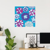 Lila Rosa Weiße Blume Kunst, Aquamarin Blau Poster (Heimbüro)