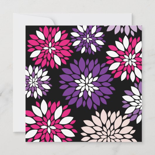 Lila Rosa Weiße Blume Schwarz Einladung (Rückseite)