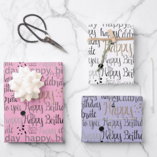 Lila Rosa Weiße Lustige Fröhliche Luftballons Gebu Geschenkpapier Set