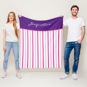 Lila Rosa Weiße Streifen Name Fleecedecke