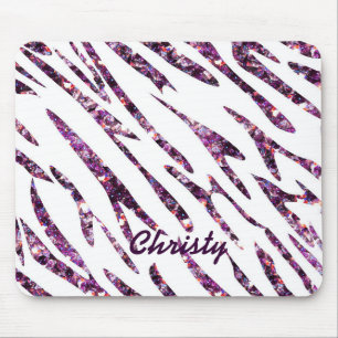 Lila Rosa Weiße Zebramuster Glitter-Mauspad Mousepad