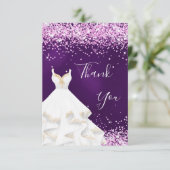 Lila rosa weißes Kleid Glitzer glamourös Dankeskarte (Stehend Vorderseite)