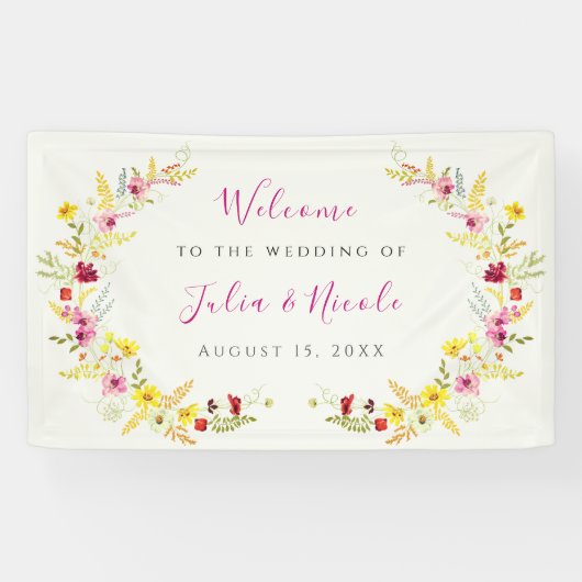 Lila Rosa-Wild-Orchideen-Blume-Wreath-Hochzeit Banner (Horizontal)